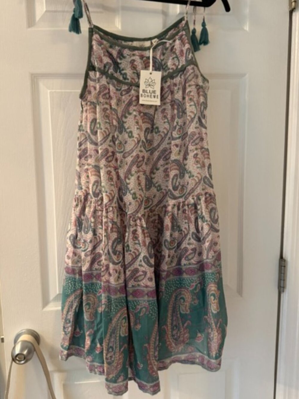 BLUE BOHEME Tie Shoulder Boho Print Sheer Dress/Cover-Up - One Size - NWT